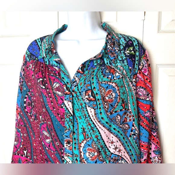 New Anthro MAEVE The Paz Blouse Patchwork Paisley Shirt Top Colorful Floral Pink - Picture 5 of 16